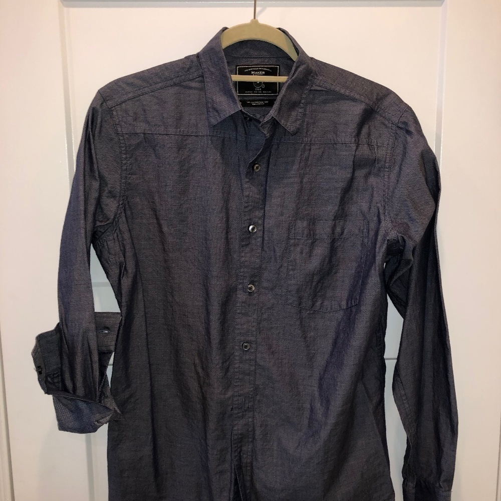Maker & Company Navy Blue Textured Button Down